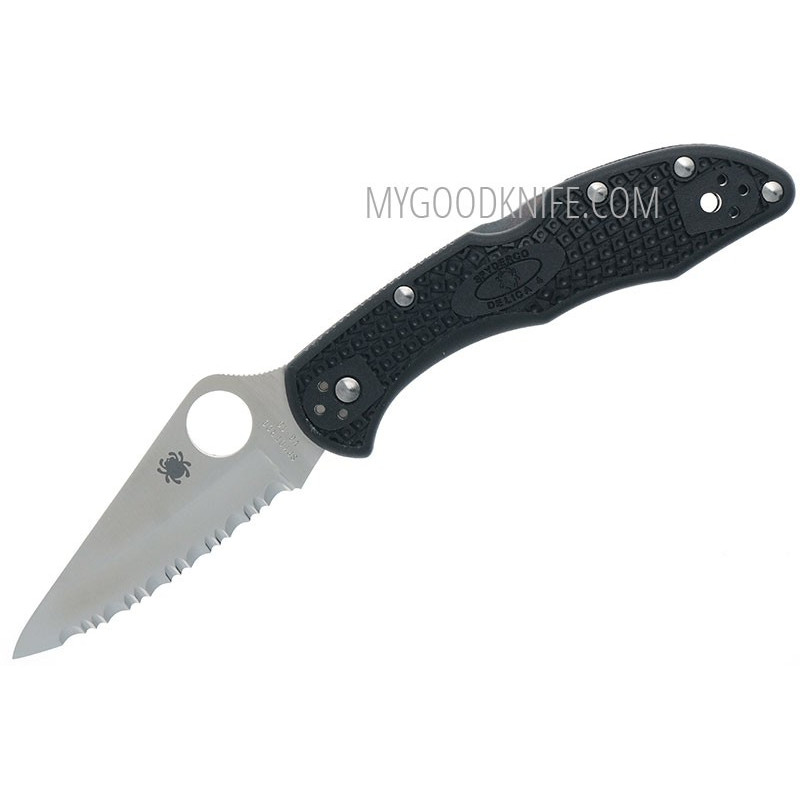 Serrated folding knife Spyderco Delica 4 Black C11SBK 7.4cm for sale