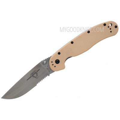 Serrated folding knife Ontario RAT-1 Desert Tan Handle 8849DT 8.9cm - 1