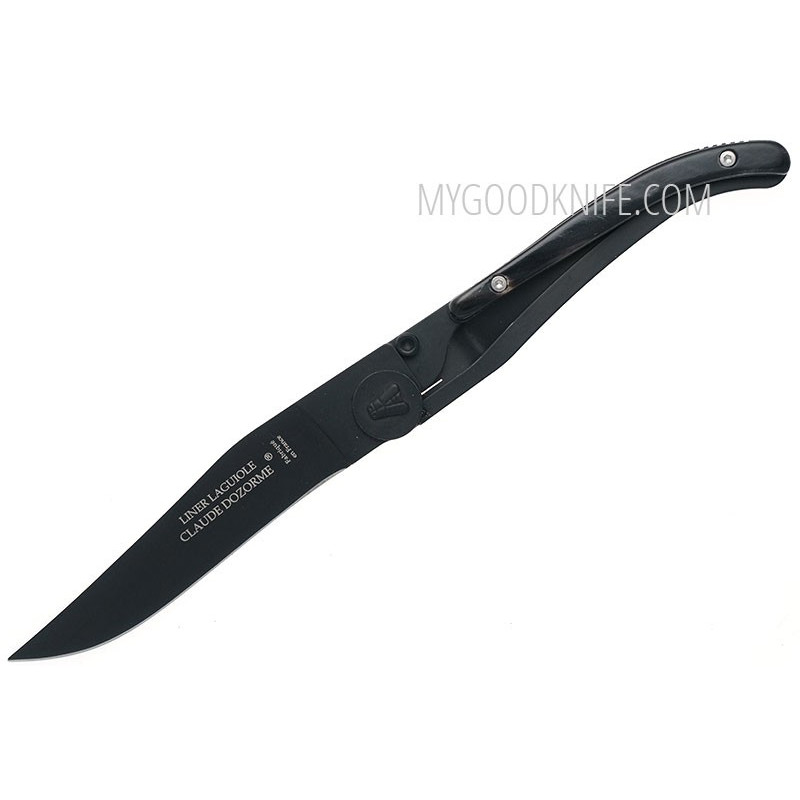 Monet Harden Squeak Folding knife Claude Dozorme Laguiole Liner lock, black horn 1.60.142.64N  9cm for sale | MyGoodKnife