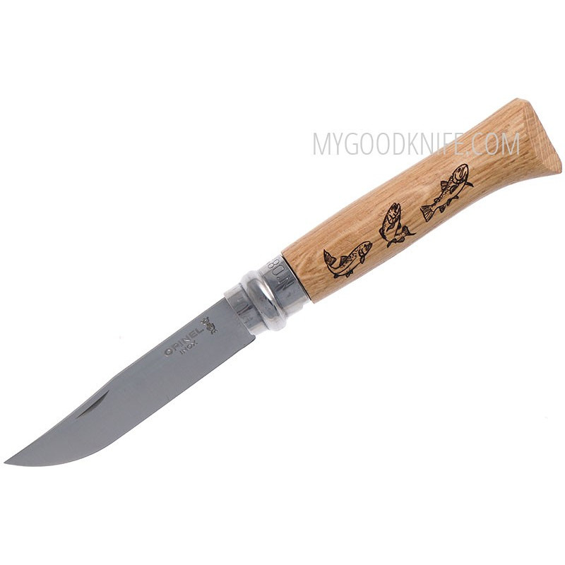 Folding knife Opinel No8 Animalia Oak Handle Trout 1625 8.5cm for sale