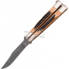 Balisong Bear&Son Damascus, Stag Bone Butterfly 517D 10.2cm