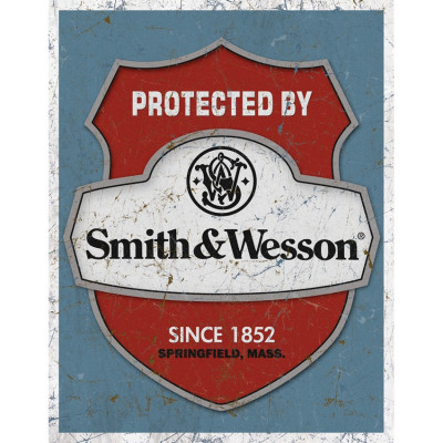Жестяная табличка Protected By Smith&Wesson TSN1682