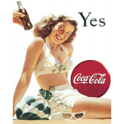 Cartel de chapa Coke Yes White Bathing Suit TSN1056