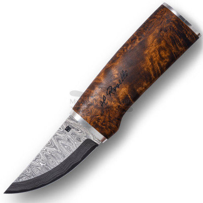 Finnish knife Roselli Damascus Grandfather Silver Bolsters Gift Box RD320P 8cm