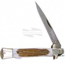 Folding knife Hen&Rooster Stiletto Kris Damascus Stag HR5071DSD 8.9cm