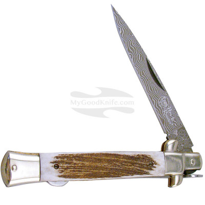 Couteau pliant Hen&Rooster Stiletto Kris Damascus Stag HR5071DSD 8.9cm