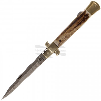 Navaja Hen&Rooster Kris Damascus Stag Curved 5081DSD 8.9cm