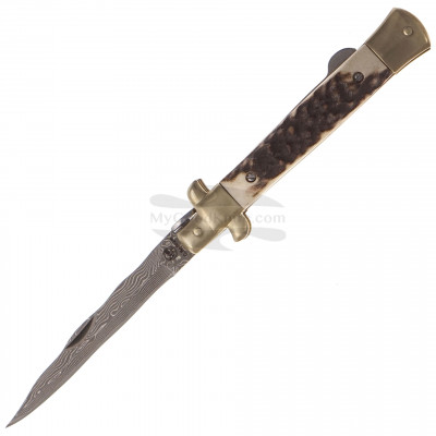 Navaja Hen&Rooster Kris Damascus Stag Curved Small HR5091DSD 6.4cm