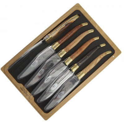 Set of 6 Laguiole en Aubrac Steak Knives 6 Mixed French wood
