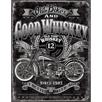 Жестяная табличка Old Bikes Good Whiskey TSN2458