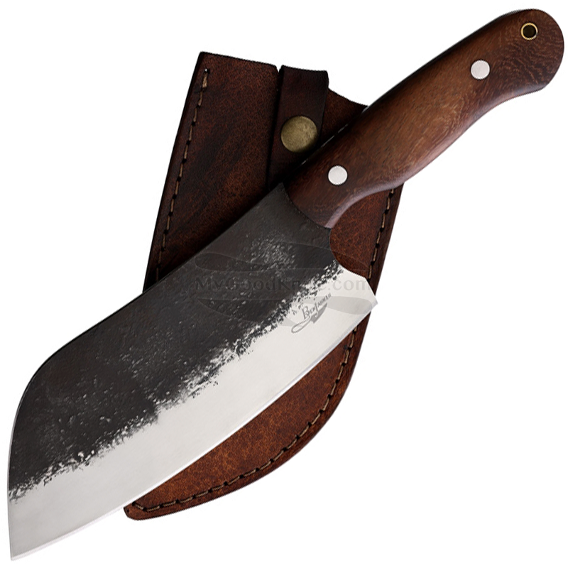 Gourmet Knife with Wood Handle and Leather Sheath Meat Kitchen