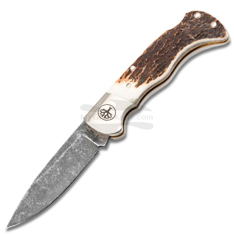 Boker Folding Hunting Knife, 440C-Stainless, Staghorn Handle