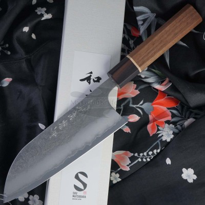Santoku Japanese kitchen knife Matsubara Hamono Aogami 2 Bocote KT-202 16.5cm