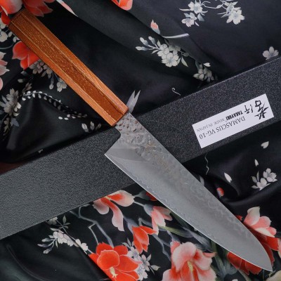 Japanilainen kokkiveitsi Gyuto Sakai Takayuki Nanairo Retro kultaa 14586 21cm