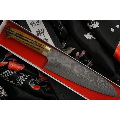 Santoku Japanese kitchen knife Takeshi Saji VG10, bull bone HA4604 18cm - 1