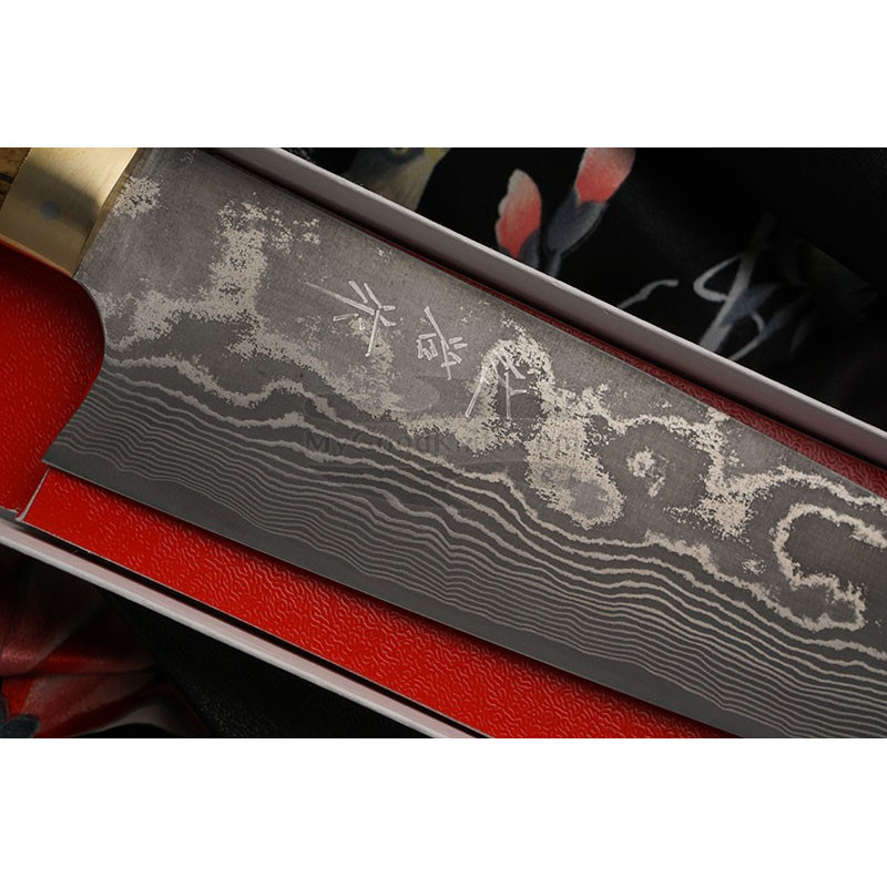 Santoku Couteau Japonais Takeshi Saji VG10, bull bone HA4604 18cm