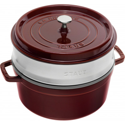 Staub Round Cocotte with steamer 26 cm, Grenadine red 40510-600-0 for sale