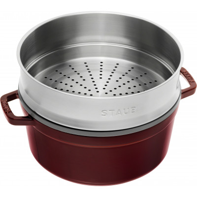 Staub Round Cocotte with steamer 26 cm, Grenadine red 40510-600-0