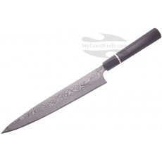 Sujihiki Japanese kitchen knife Takeshi Saji Damascus, ebony wood, buffalo horn SL240EBH 24cm